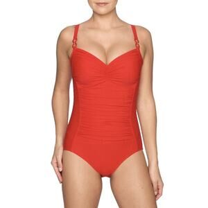 PRIMA DONNA Sherry One Piece Swimsuit True Red Ruching Slimming Resort Size 36E